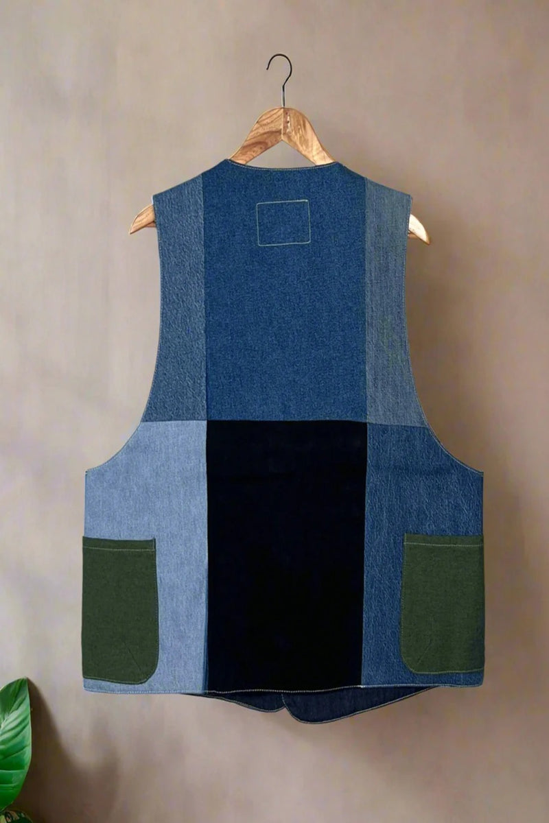 Un Denim - 100% Cotton Unisex Upcycled Denim Gilet Jacket | G149