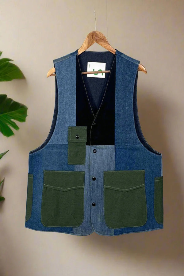 Un Denim - 100% Cotton Unisex Upcycled Denim Gilet Jacket | G149