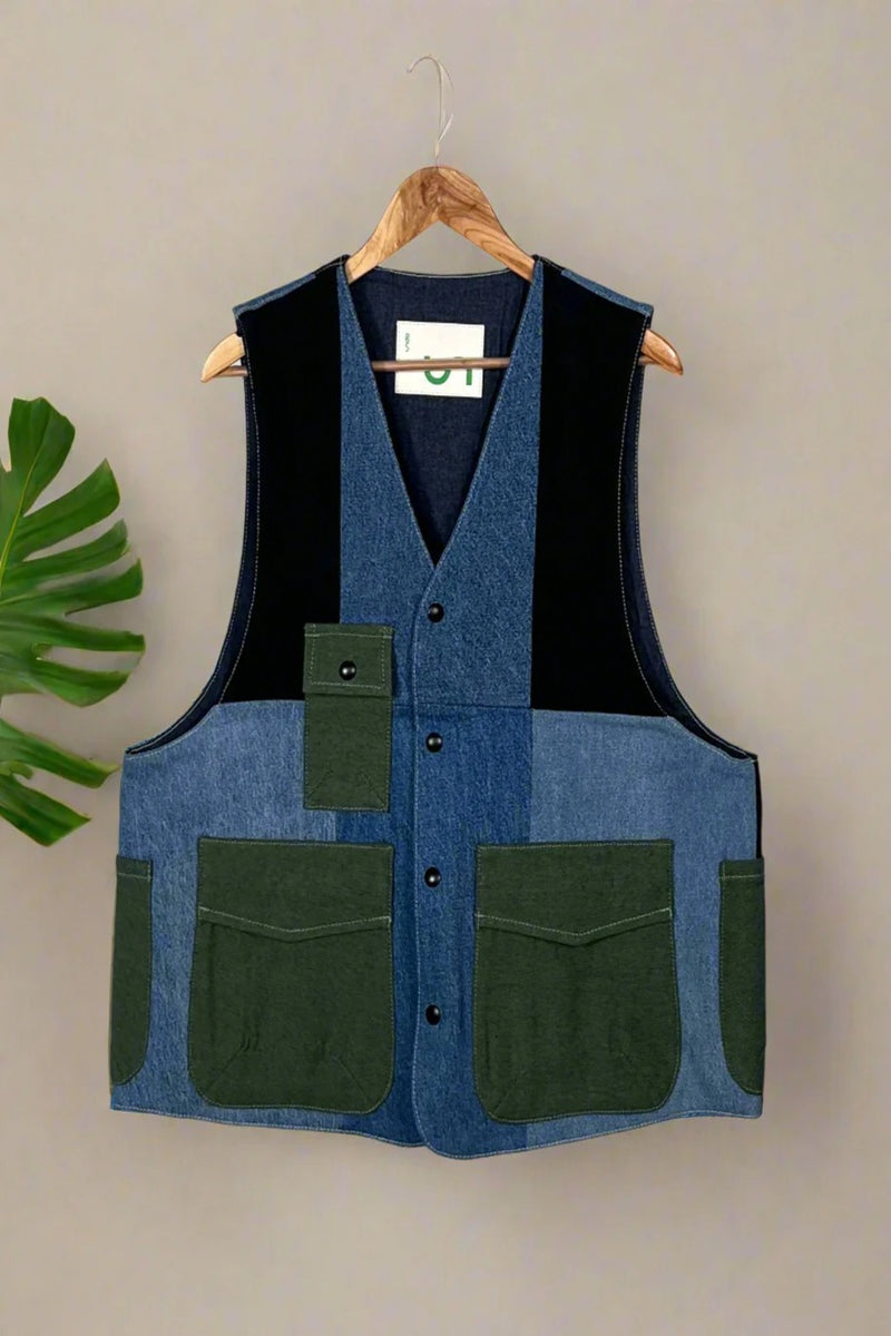 Un Denim - 100% Cotton Unisex Upcycled Denim Gilet Jacket | G152