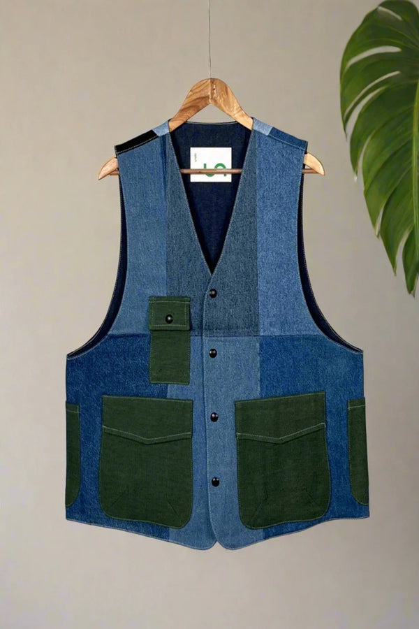 Un Denim - 100% Cotton Unisex Upcycled Denim Gilet Jacket | G153