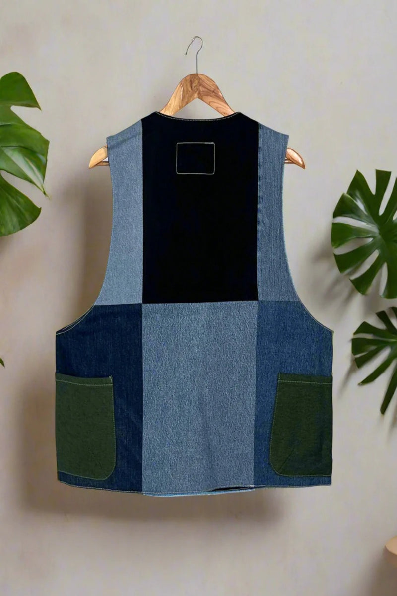 Un Denim - 100% Cotton Unisex Upcycled Denim Gilet Jacket | G155