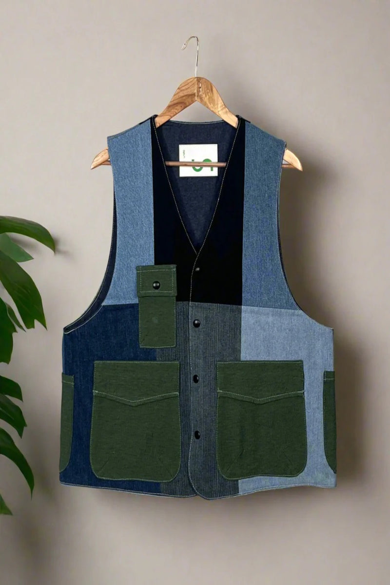 Un Denim - 100% Cotton Unisex Upcycled Denim Gilet Jacket | G155