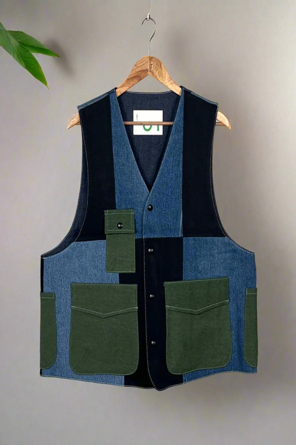 Un Denim - 100% Cotton Unisex Upcycled Denim Gilet Jacket | G166