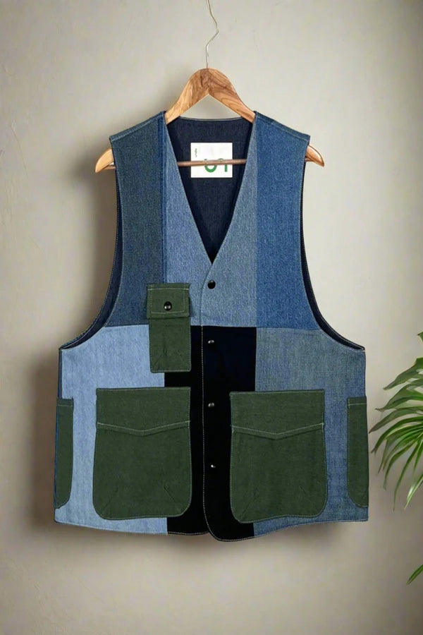 Un Denim - 100% Cotton Unisex Upcycled Denim Gilet Jacket | G159