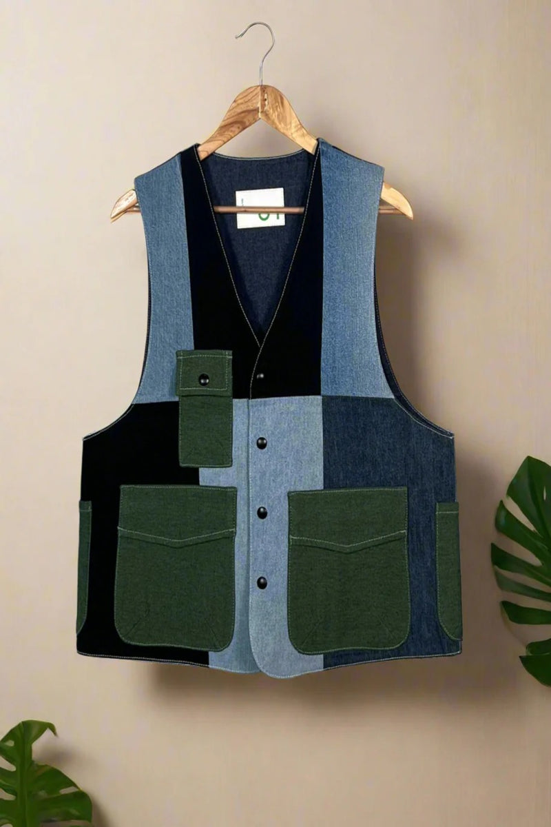 Un Denim - 100% Cotton Unisex Upcycled Denim Gilet Jacket | G160