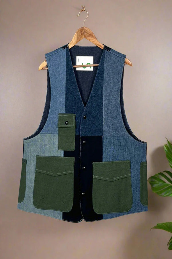 Un Denim - 100% Cotton Unisex Upcycled Denim Gilet Jacket | G161