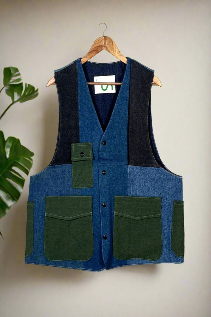 Un Denim - 100% Cotton Unisex Upcycled Denim Gilet Jacket | G162