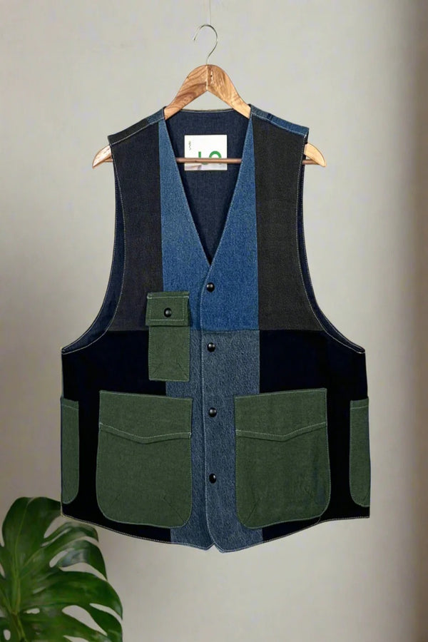 Un Denim - 100% Cotton Unisex Upcycled Denim Gilet Jacket | G164