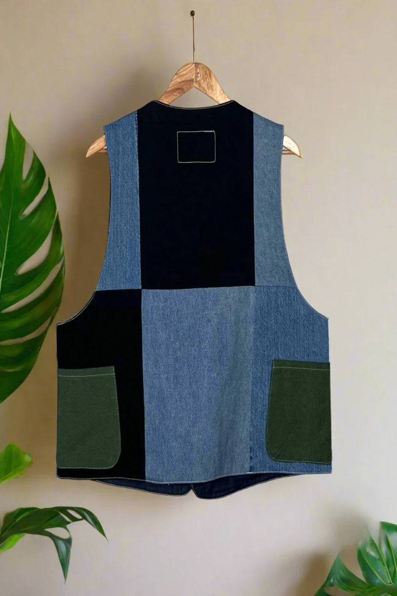 Un Denim - 100% Cotton Unisex Upcycled Denim Gilet Jacket | G168