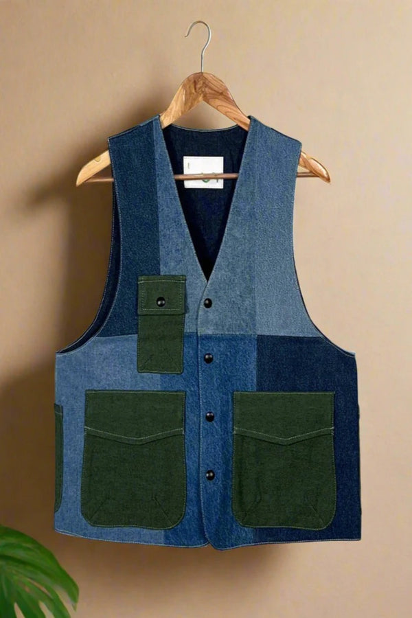 Un Denim - 100% Cotton Unisex Upcycled Denim Gilet Jacket | G169