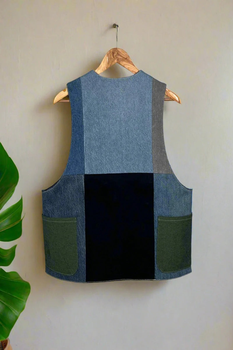 Un Denim - 100% Cotton Unisex Upcycled Denim Gilet Jacket | G174