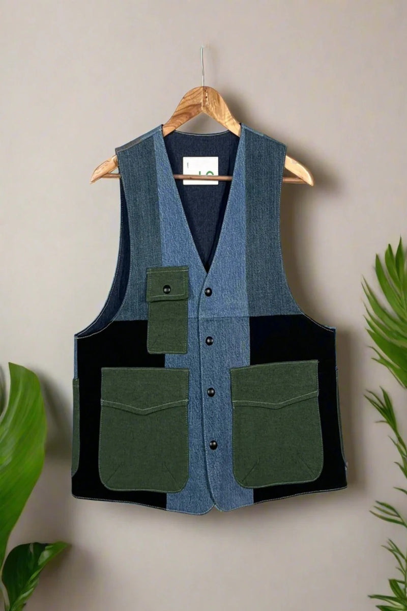 Un Denim - 100% Cotton Unisex Upcycled Denim Gilet Jacket | G174