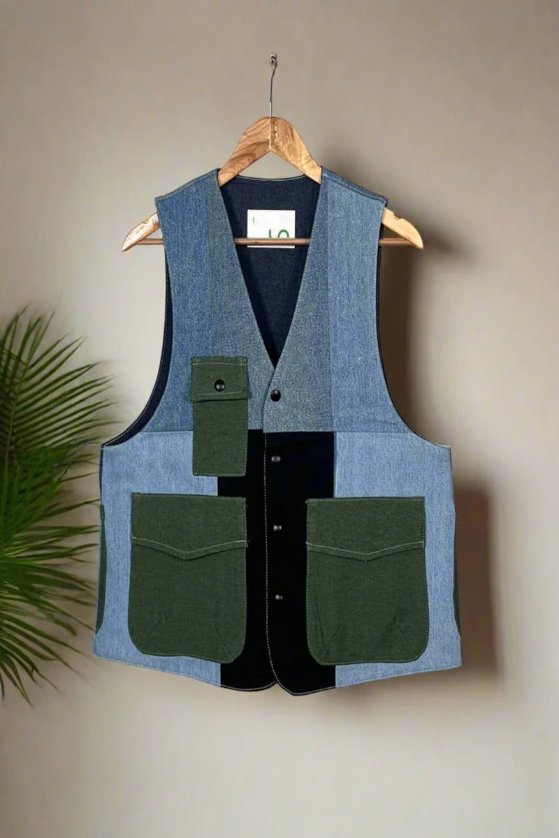 Un Denim - 100% Cotton Unisex Upcycled Denim Gilet Jacket | G175