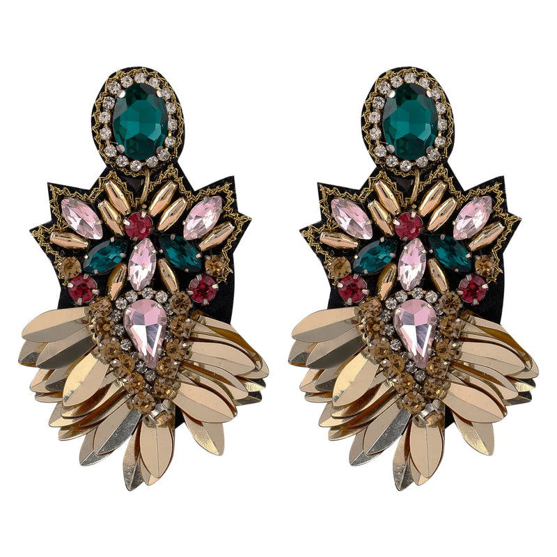 Elegant Gold-Tone Earrings with Crystals and Gems design | elegant and eye-catching