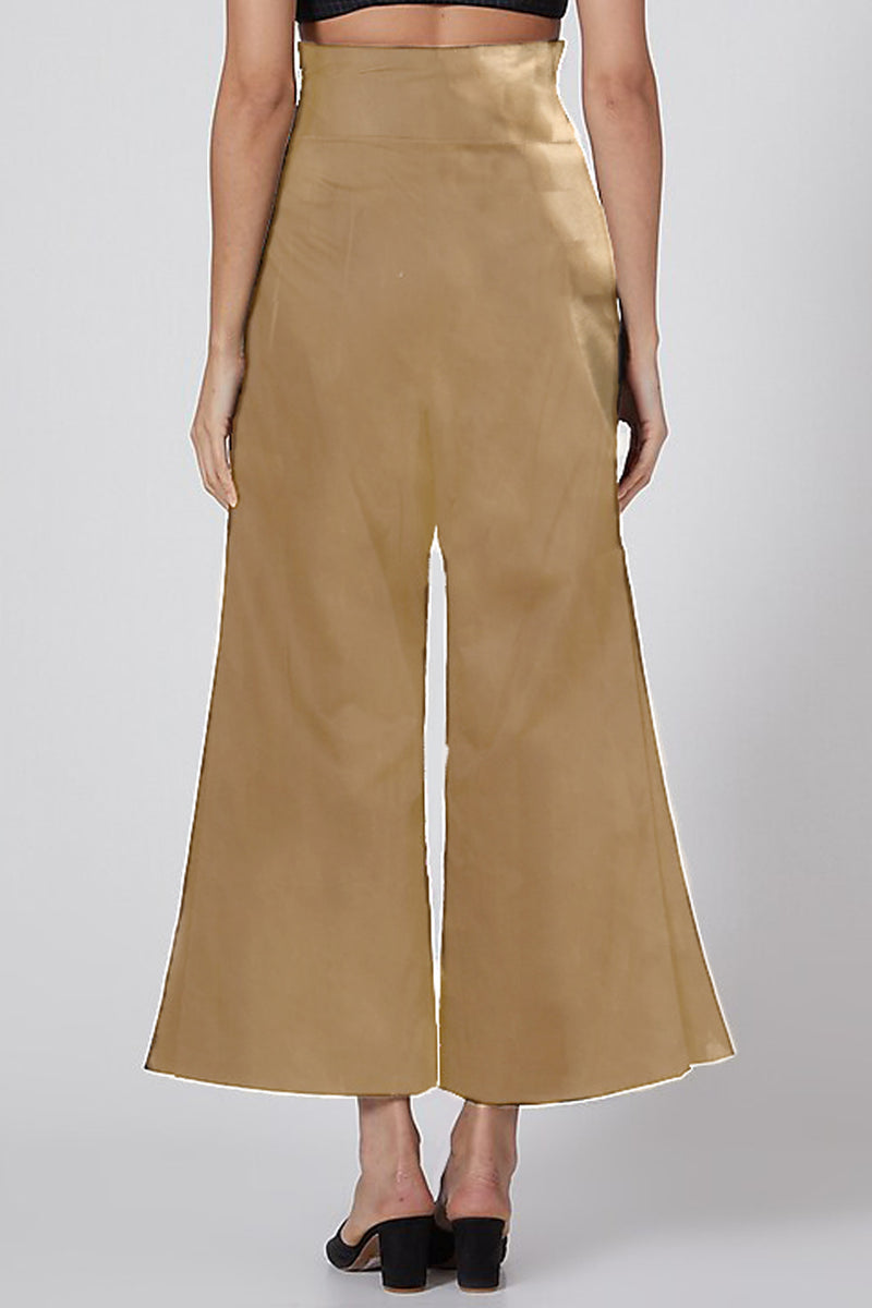 East 14  Cupro Linen Satin Women Gold Pleated Pants