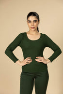 Carbontree Bamboo Women Pine Green Full Sleeve Rib Top