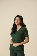 Carbontree Bamboo Women Pine Green V Neck Tee