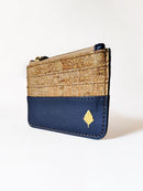 Green Hermitage Iris- Apple leather & cork Card Holder (Navy blue)