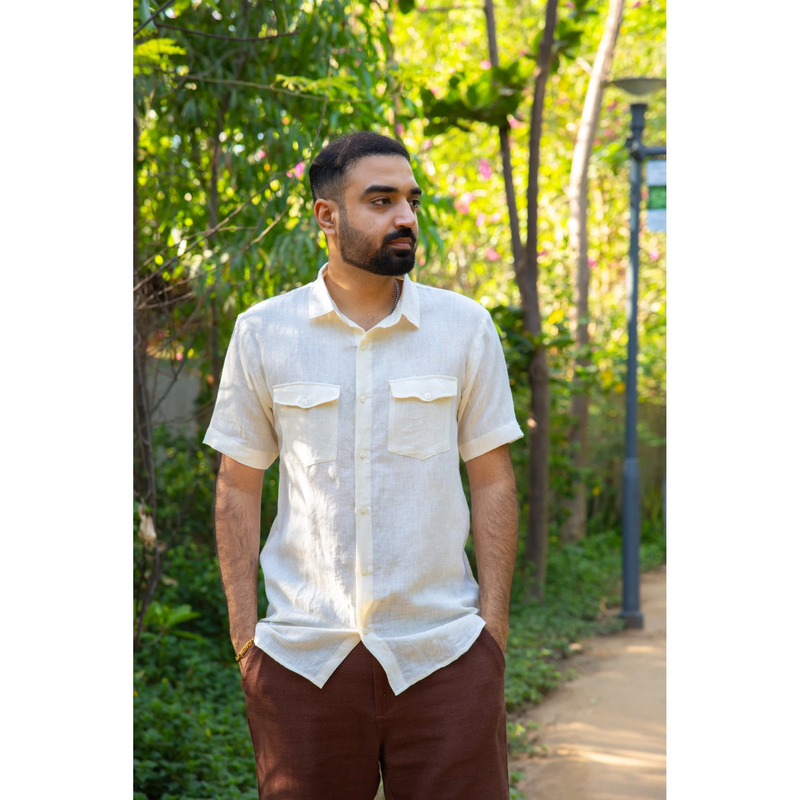 Linen Patch pocket half sleeve shirt