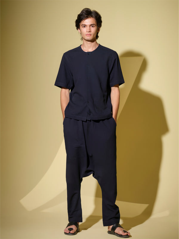 Vasudhaa Vastrran Tandav - Men'S Organic Dyed  Linen And Bamboo Indigo Co-Ord Set