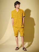 Vasudhaa Vastrram Prakriti - Men'S Organic Block Printed Linen And Bamboo Yellow Co-Ord Set