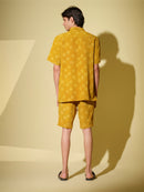 Vasudhaa Vastrram Prakriti - Men'S Organic Block Printed Linen And Bamboo Yellow Co-Ord Set