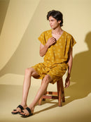 Vasudhaa Vastrram Vishram - Men'S Organic Block Printed Linen And Bamboo Mustard Yellow Co-Ord