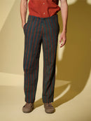 Vasudhaa Vastrram Rekha - Men'S Organic Block Printed Linen And Bamboo Flat Front Waistband Pant