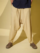Vasudhaa Vastrram Kayavritt - Men'S Organic Dyed Linen And Bamboo Yellow Zouave Drop Crotch Pant