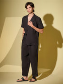 Vasudhaa Vastrram Sutra - Men'S Organic Dyed Linen And Bamboo Black Co-Ord Set
