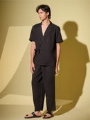 Vasudhaa Vastrram Sutra - Men'S Organic Dyed Linen And Bamboo Black Co-Ord Set