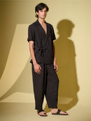 Vasudhaa Vastrram Sutra - Men'S Organic Dyed Linen And Bamboo Black Co-Ord Set