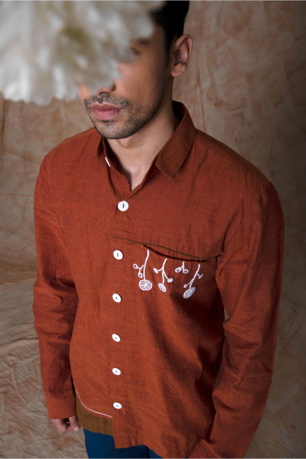 Anushé Pirani Handwoven Cotton Men's Rust Shirt