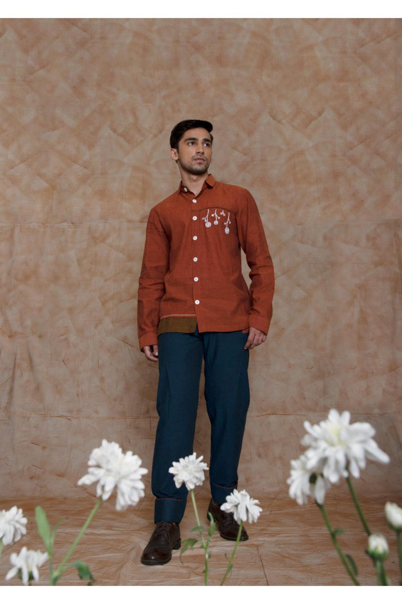 Anushé Pirani Handwoven Cotton Men's Rust Shirt