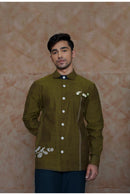 Anushé Pirani Handwoven Cotton Men's Olive Shirt