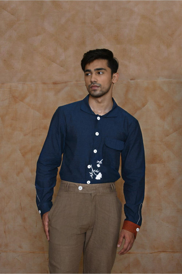 Anushé Pirani Handwoven Cotton Men's Indigo Shirt