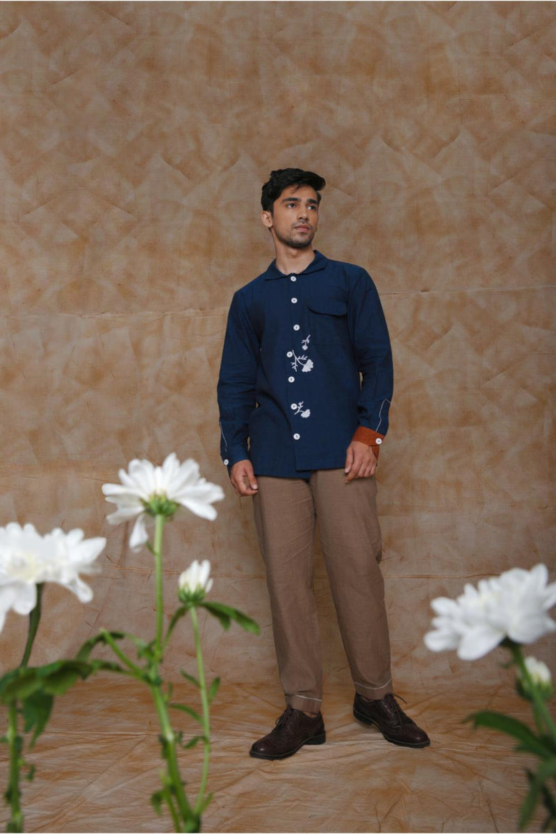 Anushé Pirani Handwoven Cotton Men's Indigo Shirt