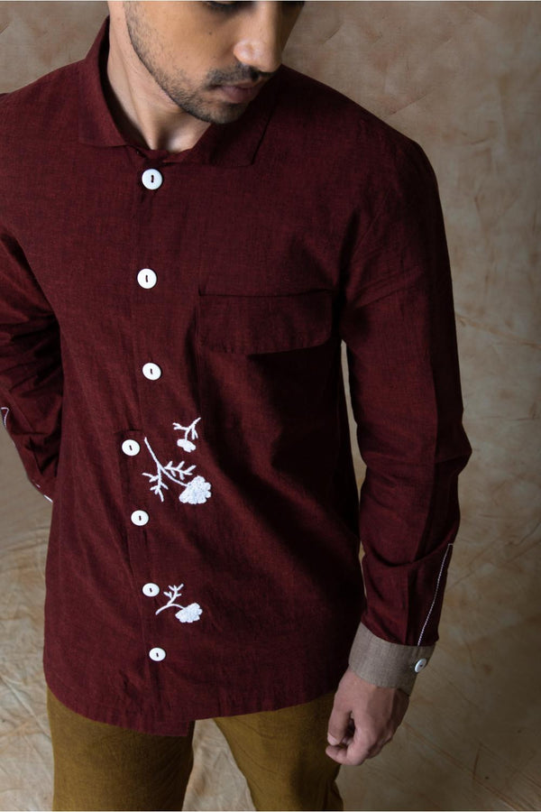 Anushé Pirani Handwoven Cotton Men's Maroon Shirt