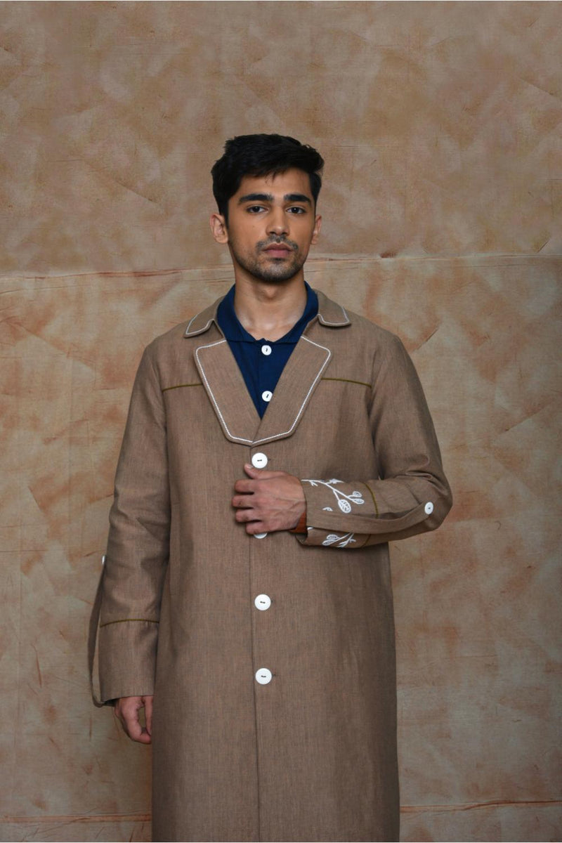 Anushé Pirani Handwoven Cotton Men's Oatmeal Trench