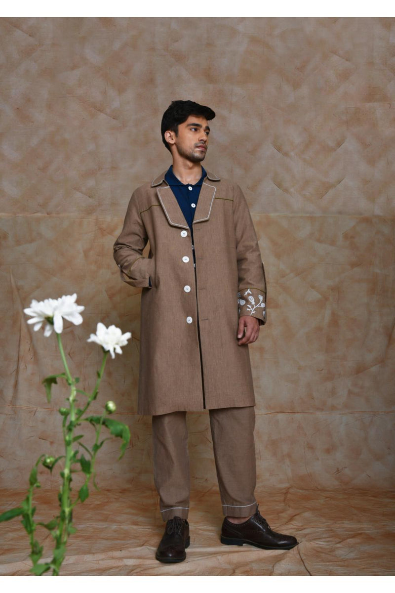 Anushé Pirani Handwoven Cotton Men's Oatmeal Trench