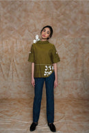 Anushé Pirani Handwoven Cotton Women's Olive Top