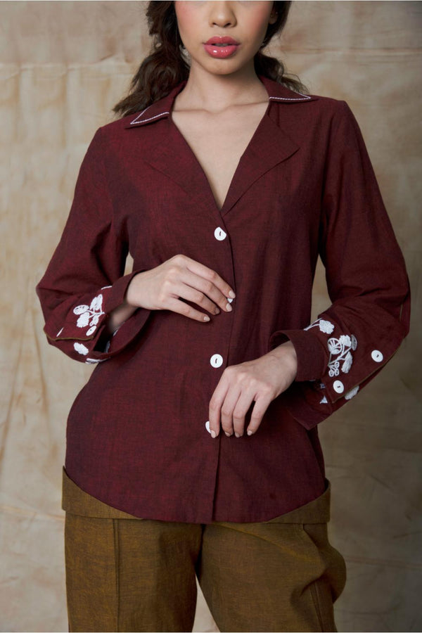 Anushé Pirani Handwoven Cotton Women's Maroon Shirt