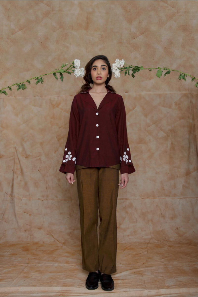 Anushé Pirani Handwoven Cotton Women's Maroon Shirt