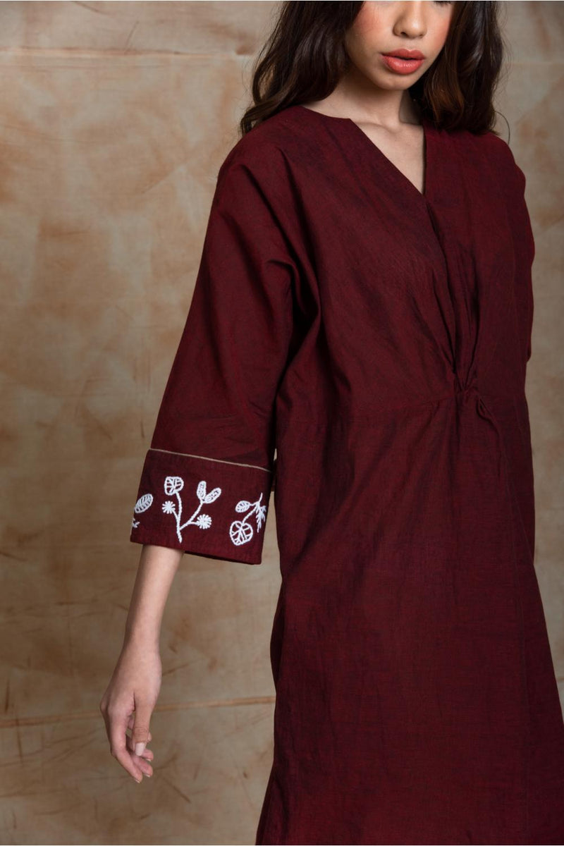 Anushé Pirani Handwoven Cotton Women's Maroon Dress