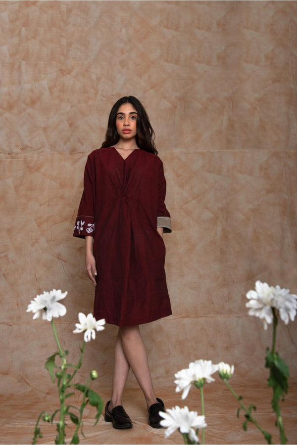 Anushé Pirani Handwoven Cotton Women's Maroon Dress