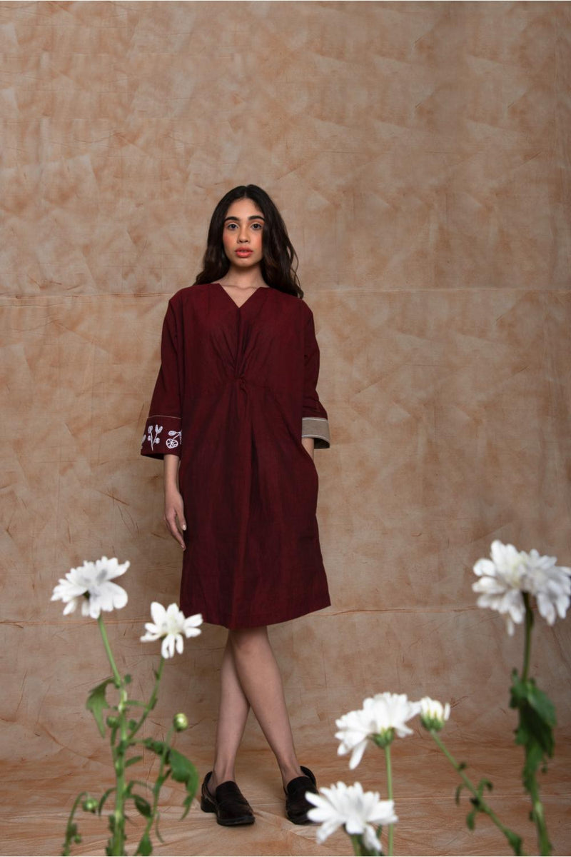 Anushé Pirani Handwoven Cotton Women's Maroon Dress