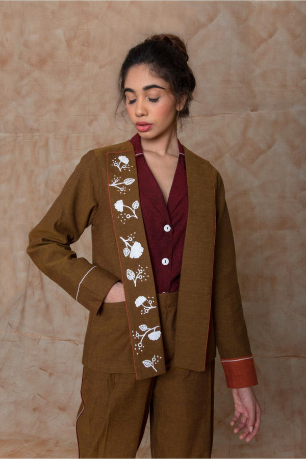 Anushé Pirani Handwoven Cotton Women's Umber Jacket