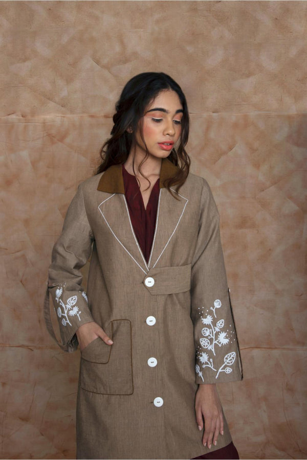 Anushé Pirani Handwoven Cotton Women's Oatmeal Trench