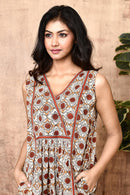 Expressions By UV Aaheli Cream Block Printed Knee Length Cotton Dress