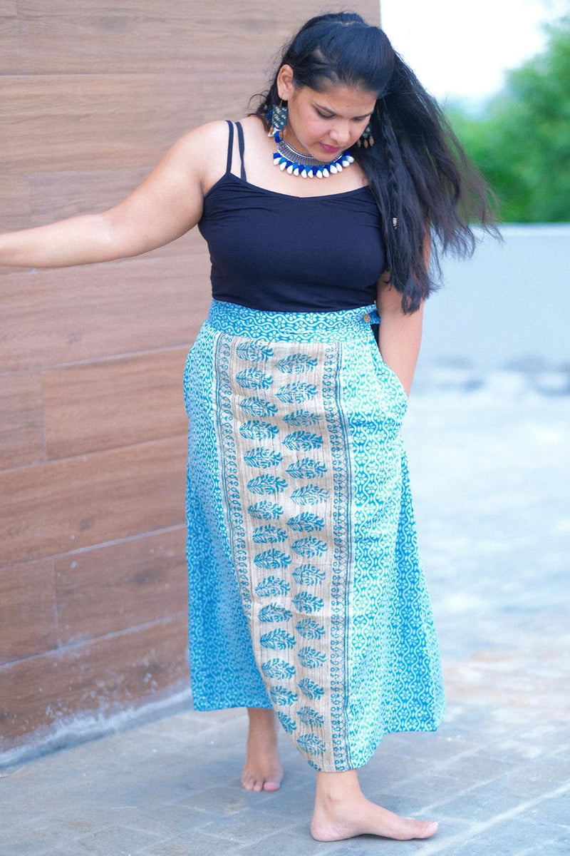 Asian In Me |Cotton-Silk Women's Blue A-Line Long Skirt |Anat Skirt